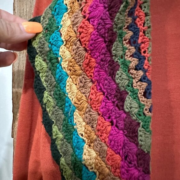 Double Zero Cardigan Sweater Rainbow Crochet Open Rainfall Collar Cottage Size M - Picture 5 of 6